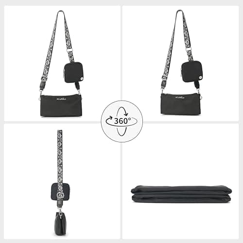 ACUARIO Crossbody Bags for Women - Nylon Purse Trendy Mul-pockets Waterproof Shoulder Bag with Wide Strap (Black) - Thumbnail 4