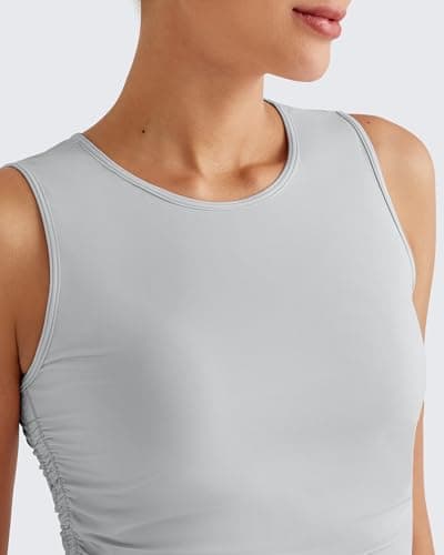 G4Free Workout Tank Tops for Woman Sleeveless Crop Top Side Ruched Running Gym Shirt Fast Dry Soft Daily Wear (Gray,XL) - Thumbnail 2