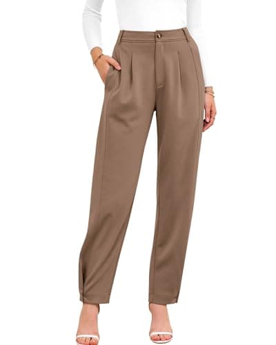 BTFBM Women's Pants Spring Fall 2026 Casual Loose Pleated Trousers Tapered Slacks Pockets Dressy Business Work Outfits(Khaki, X-Large) - Image 1