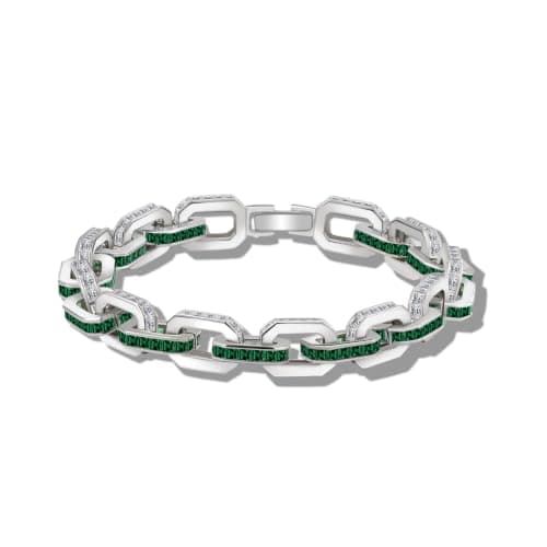 TOPROO White Gold Plated Paperclip Link Bracelet Emerald CZ Unisex Jewelry - Image 1