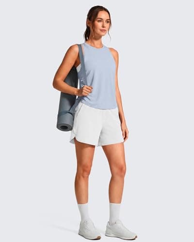 G4Free Running Tank Tops for Women Stretchy High Neck Razor Back Workout Tanks Butter Soft Comfy for Yoga Pilates Top (Light Denim,XL) - Thumbnail 6