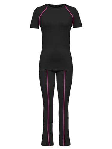 STOLKISS Casual Workout Two Piece Outfits for Women Summer Vacation Fitted Crew Neck T-shirt High Waist Pants Matching Sets Streetwear Black XL - Thumbnail 5