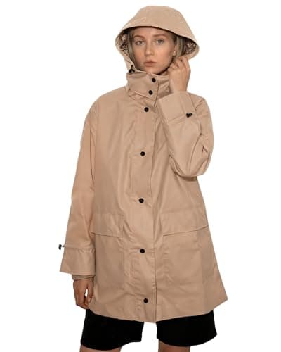 Women’s Lightweight Rain Coat, outdoor coat – Waterproof Raincoat Jacket with Hood, Classic Button-Up Trench Coat for Women, Stylish PU Coated Rain Gear with Detachable Shoulder Decor-（Camel）S - Image 1
