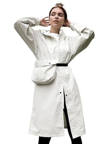 PITINAN Womens Rain Coat Windproof Windbreaker Cute Rain Jackets For Women With Waist Belt & Bag Fall Coats 2026 Long Raincoats Womens Waterproof For RV Travel OFF White XL