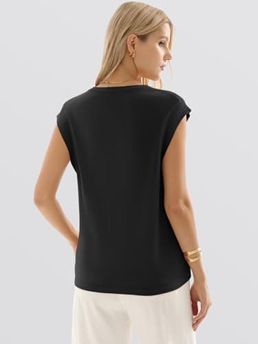 ANRABESS Women's Sweater Vest 2026 Summer Crew Neck Cap Sleeve Tank Tops Business Casual Lightweight Pullover Sweaters Shirts Black-XL - Thumbnail 5
