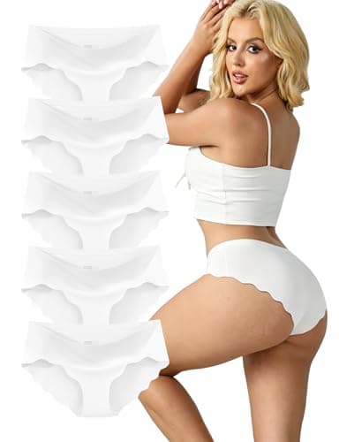 MCOWOD Seamless Underwear for Women Low Rise Hipster Wave Edge Sexy No Show Bikini Panties White Size XL 5 Pack - Image 1