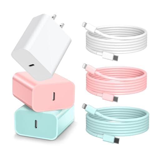 Phone Charger Fast Charging, 3 Pack 20W Type C Wall Charger Block, Fast Charging 20W Power Adapter Cube Compatible with Phone 14/Pro/Pro Max/Plus/13/12/11, XS/XR/X, Pad, Samsumg (White Pink Blue) - Image 1