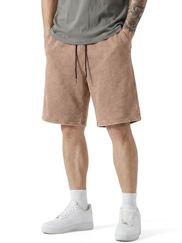 JMIERR 2026 Mens Sweat Shorts Vintage Acid Washed Cotton Comfy Loose Fit Elastic Waist Drawstring Oversize Summer Casual Beach Baggy Gym Shorts for Running, Light French Beige, XX-Large - Image 1
