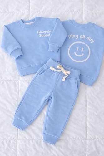 Snuggle Squad Organic Cotton Baby & Toddler Sweatsuit – 2pc Cozy Premium Sweatshirt & Jogger Set – OEKO-TEX Certfied Outfit Size: 4T, Baby Blue - Thumbnail 2