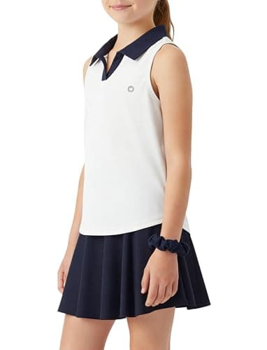PATPAT Girls Tennis Outfit Set Sleeveless Polo Tank Top and Skort & Shorts Athletic Clothing Set for Running Sports with Scrunchie White S - Image 1