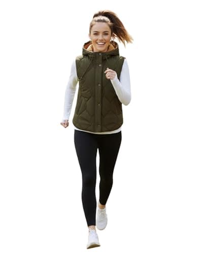OctMoon Women's Hooded Puffer Vest – Lightweight Zip Up Sleeveless Jacket – Warm Padded Winter Vests for Women with Pockets – Oversized Casual Outerwear - Olive green - Thumbnail 6