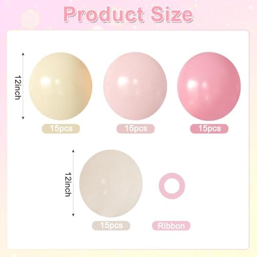 Pink and Yellow Balloons, 60Pcs 12 Inch Pastel Pink Light Pink Yellow Sand White Balloons for Baby Shower Bridal Shower Anniversary Wedding Bee Bear Themed Birthday Party Decorations - Thumbnail 2