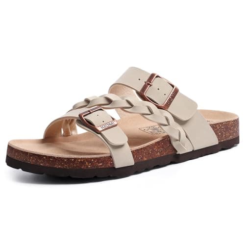 KIDMI Women's Cork Footbed Sandals with Arch Support Comfortable Slip-On Slide Sandals With Adjustable Buckle for Summer, Stone 39 - Image 1