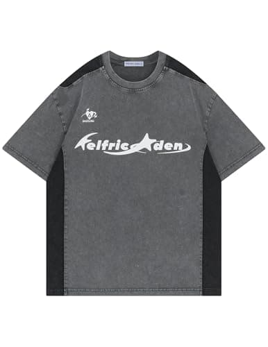 Aelfric Eden Graphic Tees Y2k Washed Oversized T Shirt Colorblock Streetwear Shirts Unisex Casual Summer Tops Grey