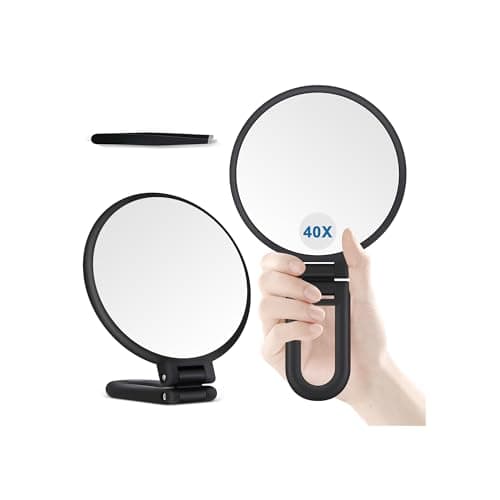 B Beauty Planet 40X Magnifying Mirror, Hand Mirror for Makeup, Double Sided with 40X/1X Magnification, Travel Essential, Portable Foldable for Desktop and Bathroom, Gift for Women, Black - Image 1