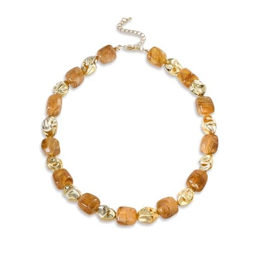 Hclian Acrylic Chunky Beaded Choker Necklace for Women Colorful Resin Exaggerated Beaded Statement Necklace Yellow Brown Fashion Jewelry - Image 1