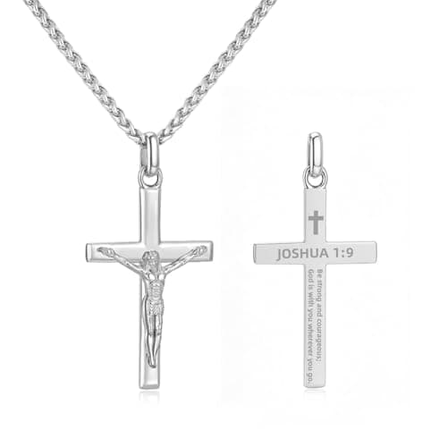 Easter Basket Stuffers-Crucifix Jesus Cross Necklace for Men Women, 20in Gold Black Silver Mens Cross Pendant Chain Simple Jewelry Gifts for Happy Easter, Confirmation, First Communion, Baptism - Image 1