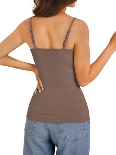 GKBK Women Lace Tank Top Y2K Slim Fit Low Cut Adjustable Spaghetti Strap Sleeveless Camisole Cute Basic Summer Going Out Tops Brown L - Thumbnail 5