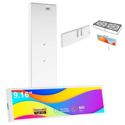9.16" Computer Temp Monitor, FHD 1920x462 PC Sensor Panel One-Cable Connection(No HDMI Needed), Stretched Bar LCD Dynamic Theme Supported, IPS Mini Secondary Screen for CPU RAM HDD Data, Windows Only