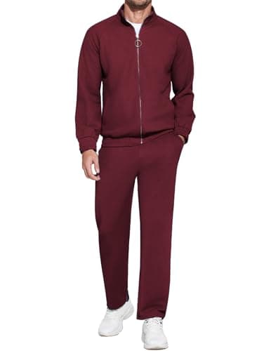 COOFANDY Mens Athletic Sweat Suits Casual Tracksuit 2 Pieces Set Jogging Sweatsuit Suit Outfits Wine Red Medium - Image 1