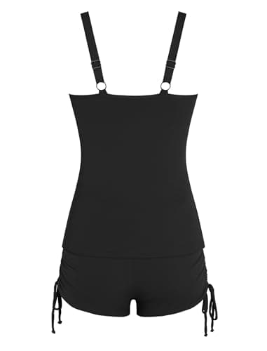 ZAFUL Tankini Swimsuits Tops for Women Black Slimming Swim Ruched Tank Top Two Piece Full Coverage Slim Swim Suits with High Waisted Shorts Black XL - Thumbnail 3