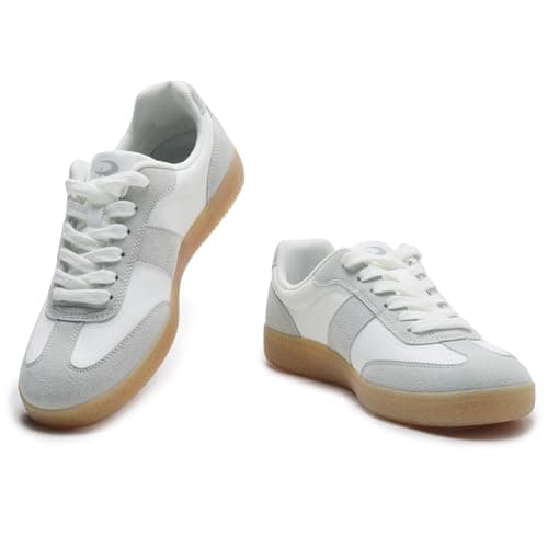 Rihero Women's Fashion Sneakers White Tennis Shoes Non Slip Comfortable Walking Shoes Round Toe Retro Sneakers Size 8.5 - Thumbnail 5