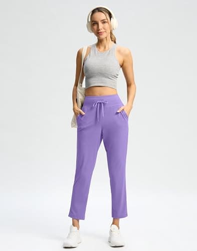 G Gradual Womens Pants High Waisted Golf Pants 2 Deep Pockets 7/8 Ankle Joggers for Athletic Travel Casual Lounge Work, Dark Lavender, Small - Thumbnail 3