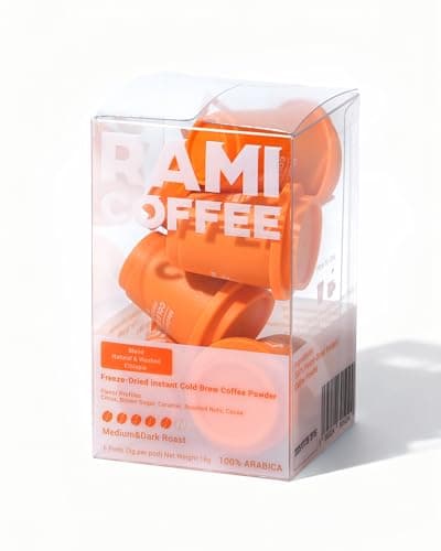 Rami Coffee Cold Brew Freeze Dried Instant Coffee Powder, Medium-Dark Roast 100% Arabica, 6 Portable Single Packets for Home Travel Backpacking Camping