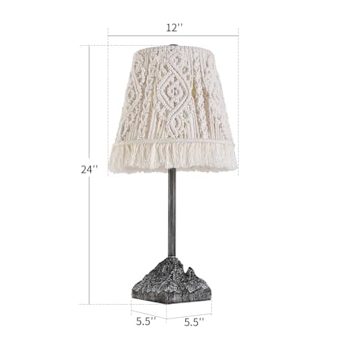 BOXEMIYA - 2-Piece 24-inch Vintage Desk lamp, Handcrafted Bohemian Cotton Rope lampshade and Handcrafted Vintage Base, Resin Decorative Desk lamp, Suitable for Living Room, Bedroom, Ivory White - Thumbnail 3