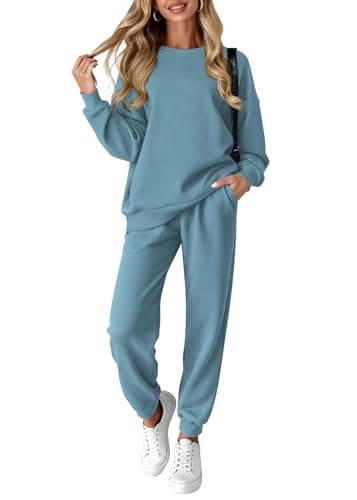 KIRUNDO Sweatsuits Women 2 Piece Outfit Matching Workout Lounge Sets Spring Fall Clothing Tracksuit Airport Travel Outfits(Dusty Blue,Small) - Image 1
