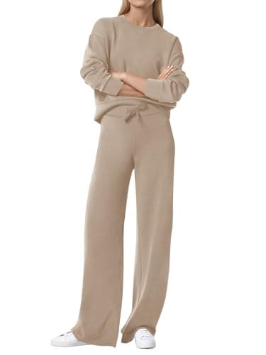 COCOMARTS Womens 2 Piece Lounge Sets Wide Leg Tracksuit Casual Sweatsuits Matching Set 2025 Fall Clothes Trendy Outfits Khaki X-Large - Image 1
