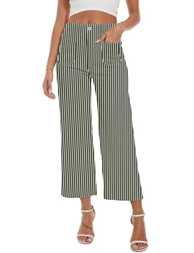 DAOAO Cropped Jeans for Women High Waisted Stretchy Wide Leg Jeans Woman Denim Striped Pants Trendy Green M - Image 1
