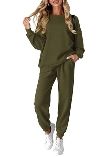 KIRUNDO Sweatsuits Women 2 Piece Outfit Matching Workout Lounge Sets Spring Fall Clothing Tracksuit Airport Travel Outfits(Army Green,Medium) - Image 1