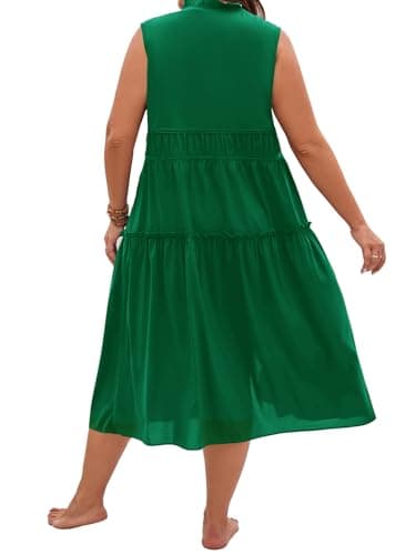 Yousify Womens Plus Size Swimsuit Long Cover Up Chiffon Bikini Coverups Kimono Tie Front Bathing Suit Beachwear Green - Thumbnail 3