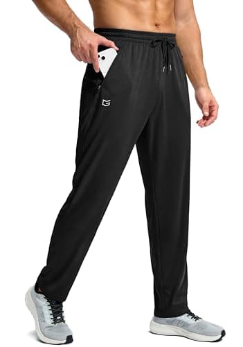 G Gradual Men's Sweatpants with Zipper Pockets Lightweight Mesh Athletic Pants for Men Open Bottom Workout Gym Running Black - Image 1