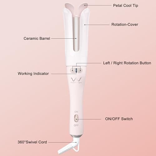 VAV Auto Hair Curler for Long Hair, 1.25-Inch Large Barrel Automatic Curling Iron with 2-Way Rotation for Curls & Waves, Anti-Tangle Rotating Wand for Beginners (Easy to Use) - Thumbnail 6