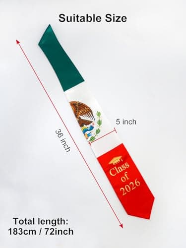 GraduatePro Mexican Flag Graduation Stole 2026 – 72" Adult Unisex Graduation Sash for High School College Graduate, Class of 2026 Gifts for Him Her, Patriotic Regalia Stole - Thumbnail 4