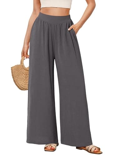 NIMIN Women's Wide Leg Pants Light Weight Flowy Lounge Pant High Waisted Palazzo Trousers Fashion Beach Vacation Clothes Outfits Grey XL - Image 1