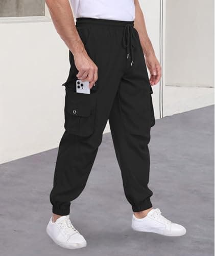 DISLANBO Men's Casual Pants Drawstring Hiking Pants Workout Tactical Joggers Sweatpants for Men Black - Thumbnail 6