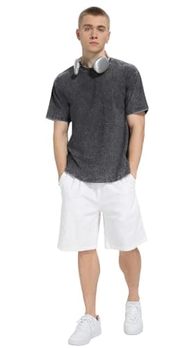 NITAGUT Men's Oversized Cotton T-Shirts Vintage Unisex Short Sleeves Loose Streetwear Casual Wash Solid Basic Tops Tee, Black, Large - Thumbnail 3