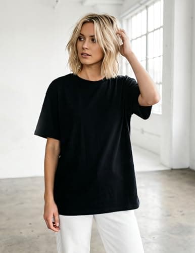 LETSEE 4 Pack Oversized Tshirts for Women (1 Mushroom 1 Light Grey 1 Apricot 1 Black, Small) - Thumbnail 2