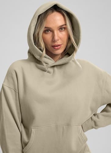 G Gradual Hoodies for Women Oversized Fleece Sweatshirt with Pocket Loose Fit Casual Athletic Workout Pullover, Light Khaki, Small - Thumbnail 5