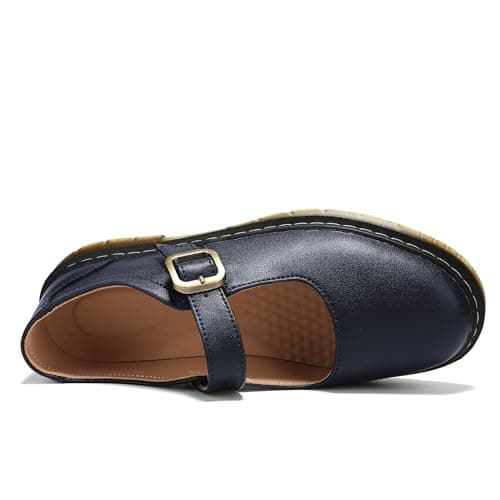 Azimaey Women's Mary Jane Flats Classic Comfort Slip-On Shoes - Breathable Lightweight Casual Dress Shoes for Women, Closed Toe Walking Shoes Fashion Cute & Everyday Comfort Navy Bule,11 US - Thumbnail 6