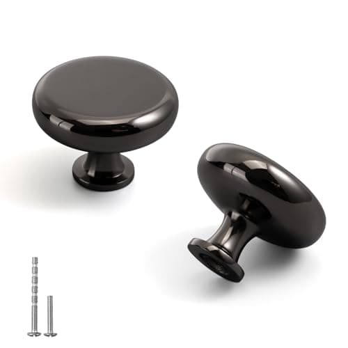 YAGU Modern 10 Pack Dark Grey 1-1/4 Inch Kitchen Drawer Knobs Solid Round Polished Black Cabinet Pulls Dresser Furniture Hardware for Cupboard Wardrobe Closet - Image 1