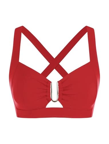 ZAFUL Red U-Wired Swimsuits for Women Supportive Swimsuit Top Large Bust Cross Back Retro and Vintage Bathing Suit Top Only (Red S) - Image 1