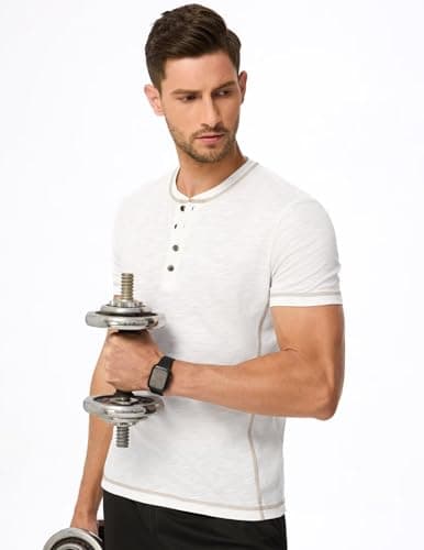 Dokotoo Men Men's Mens Henley Shirts Short Sleeve T Shirt Fashion Casual Basic Plain Cotton Tee Shirts White Small - Thumbnail 2