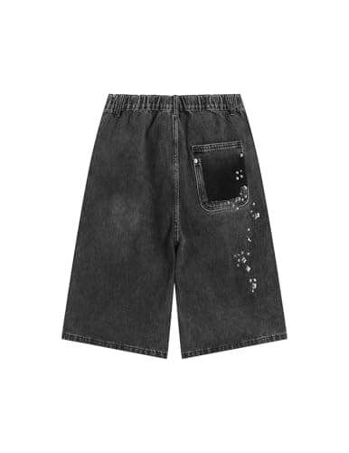 Aelfric Eden Rhinestone Baggy Jorts Women Men Baggy Denim Shorts Y2K Streetwear Summer Trendy Loose Fit Short Jeans Black Medium - Thumbnail 2