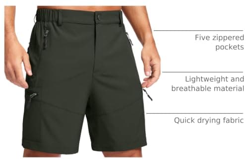 Pudolla Men's Hiking Cargo Shorts Lightweight 7" Travel Casual Shorts for Men Golf Work Outdoor with 5 Zipper Pockets(Army Green XX-Large) - Thumbnail 4