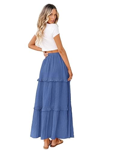 BTFBM Women's Long Summer Skirt 2025 Elegant High Waist Cocktail Party Wedding Guest Dress Flared A-Line Midi Skirts(Solid Blue,Small) - Thumbnail 2