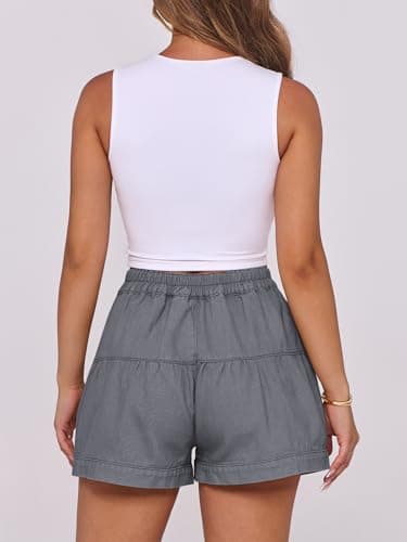 ANRABESS Women's Denim Shorts Summer Baggy High Waisted Flowy Wide Leg Buttons Pleated Casual Jean Shorts 2026 Fashion Skorts Light Grey Small - Thumbnail 4